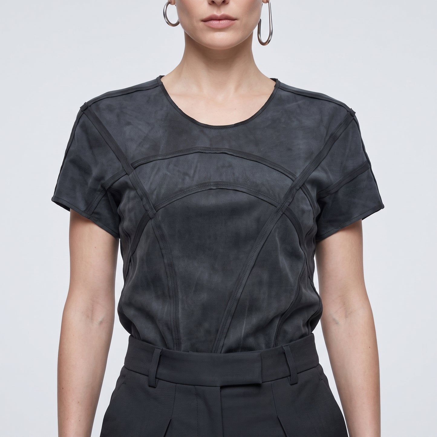 Architectural Paneled Suede Tee