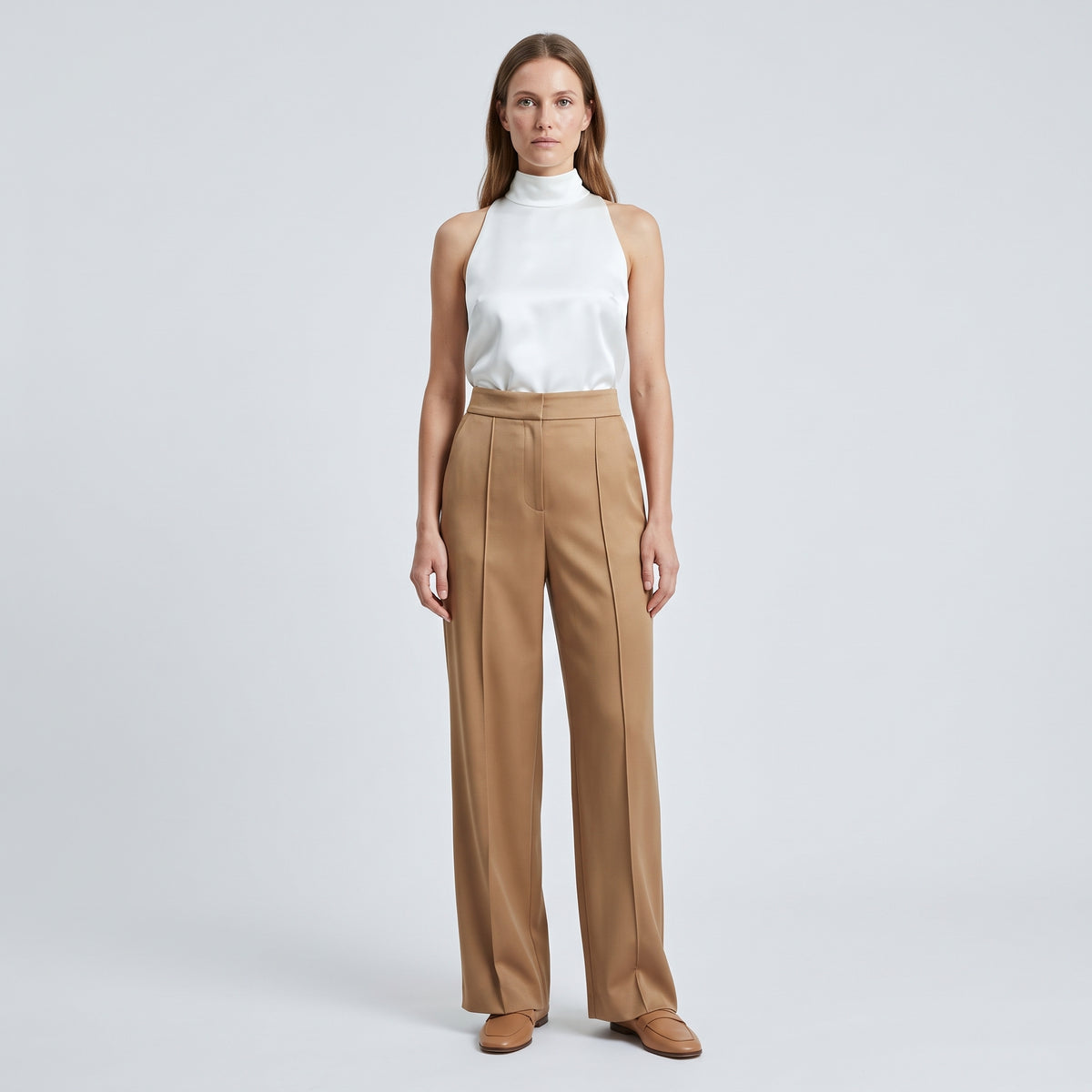 Tailored High-Waisted Camel Trousers