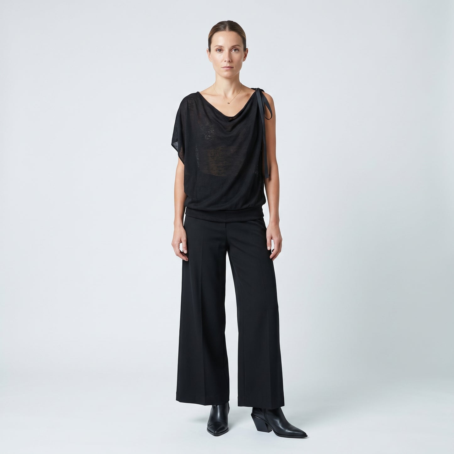 Black Draped Bow-Detail Top