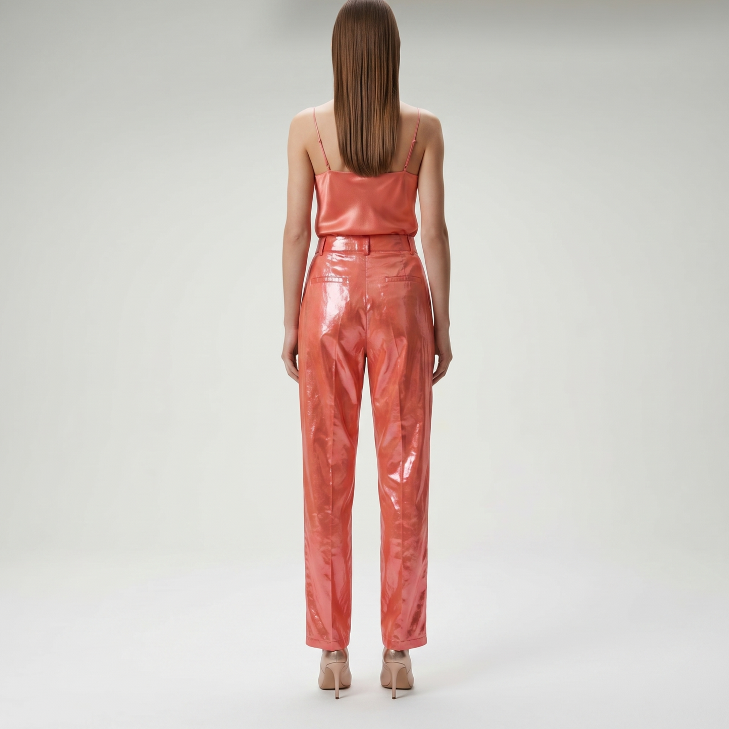 High-Gloss Pleated Tailored Trousers