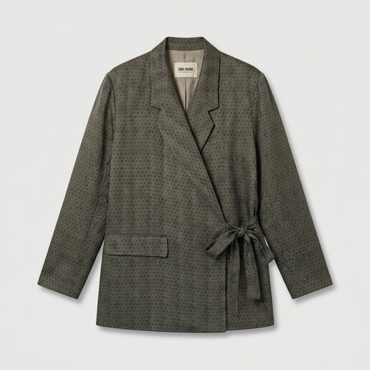 Patterned Wrap Tie Blazer