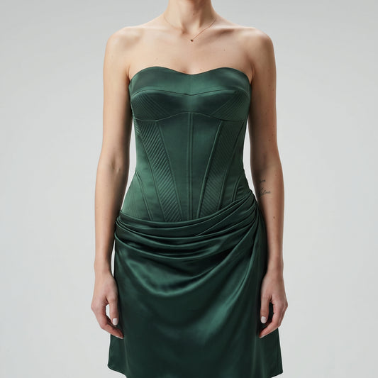Emerald Satin Corset Mini Dress