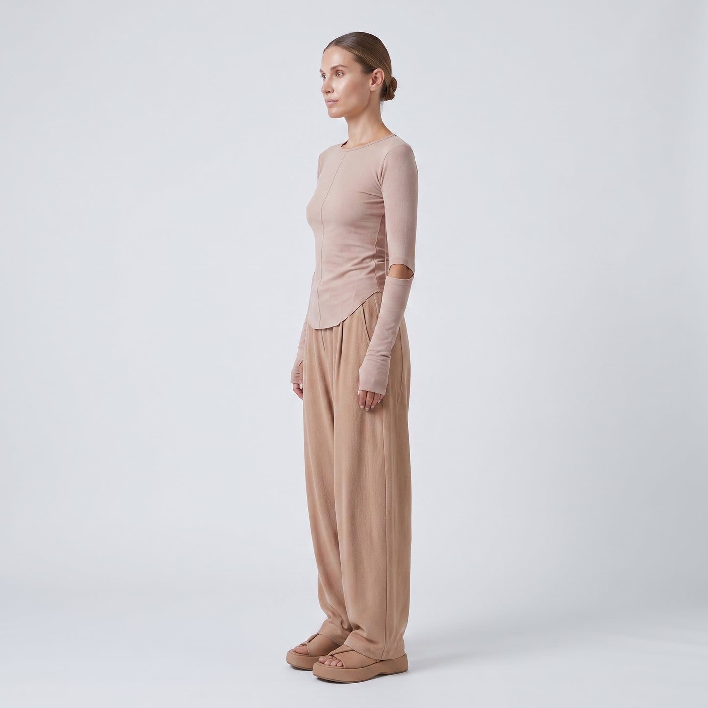 Ribbed Cutout Sleeve Top