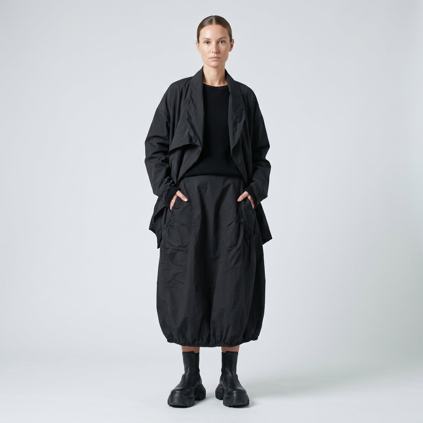 Black Bubble Hem Midi Skirt
