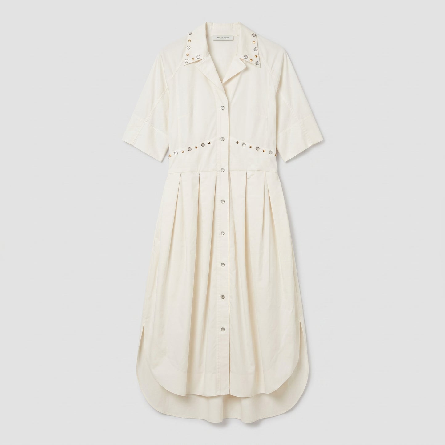 Embellished Cotton Midi Shirt Dress