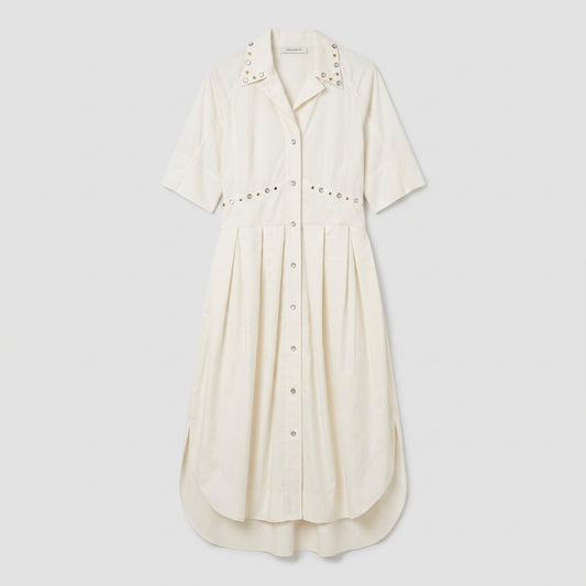 Embellished Cotton Midi Shirt Dress