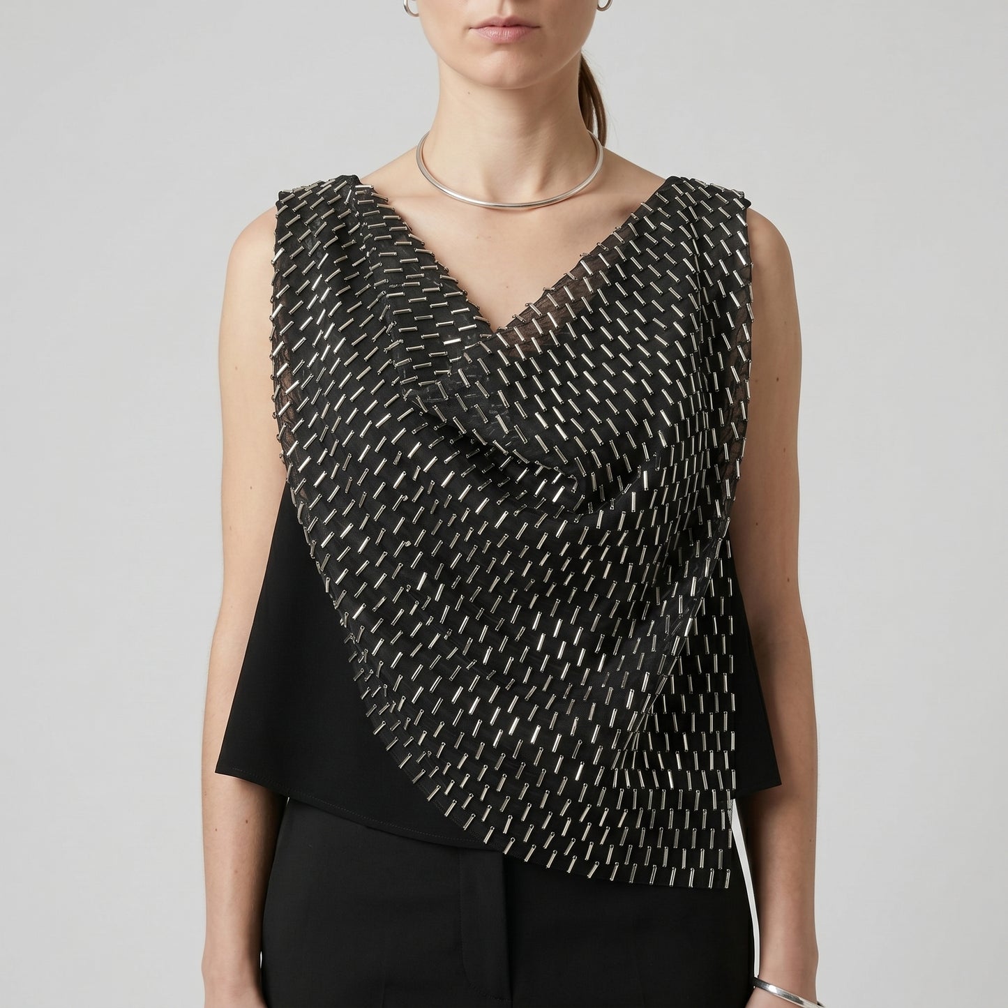 Beaded Drape Sleeveless Top