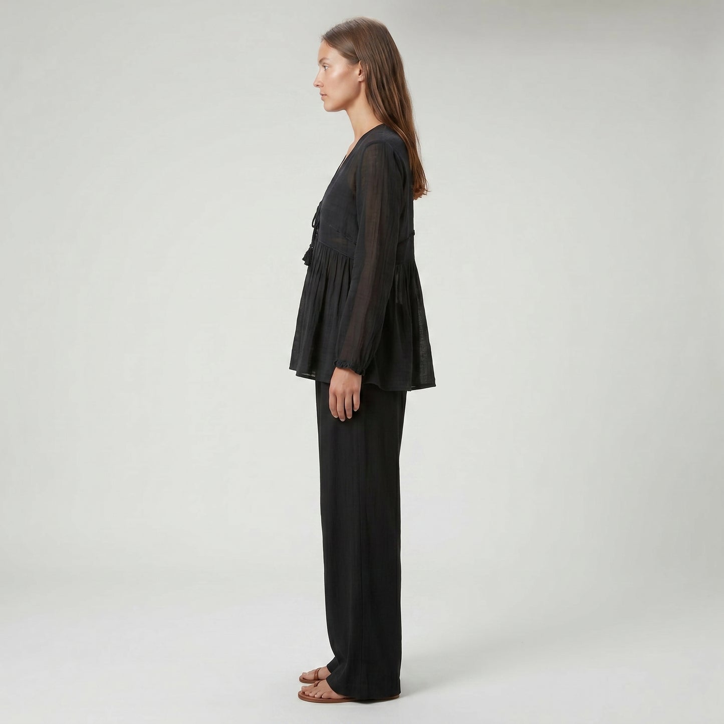 Black Gauze V-Neck Blouse