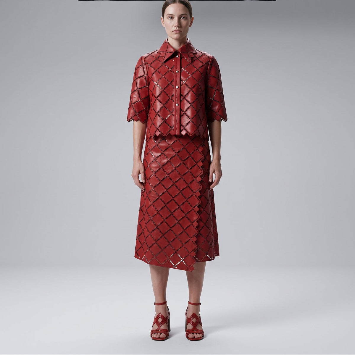 Red Laser-Cut Leather Jacket