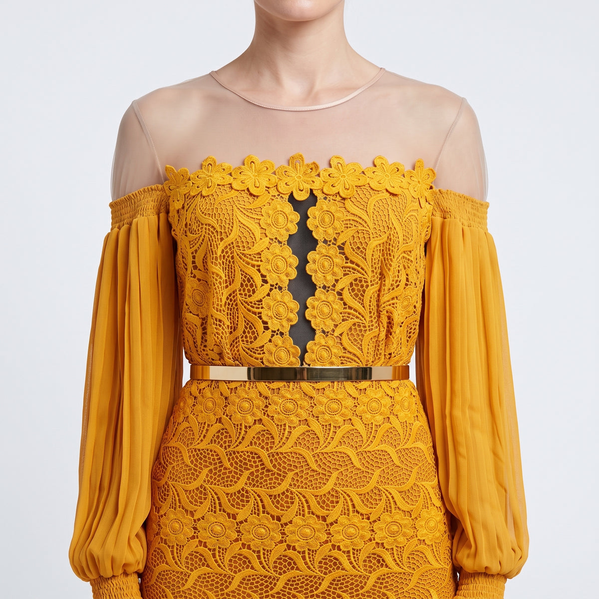 Mustard Floral Lace Mini Dress