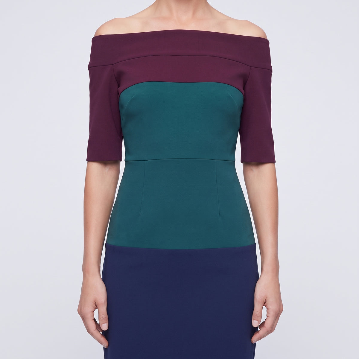 Colorblocked Off-Shoulder Midi Dress