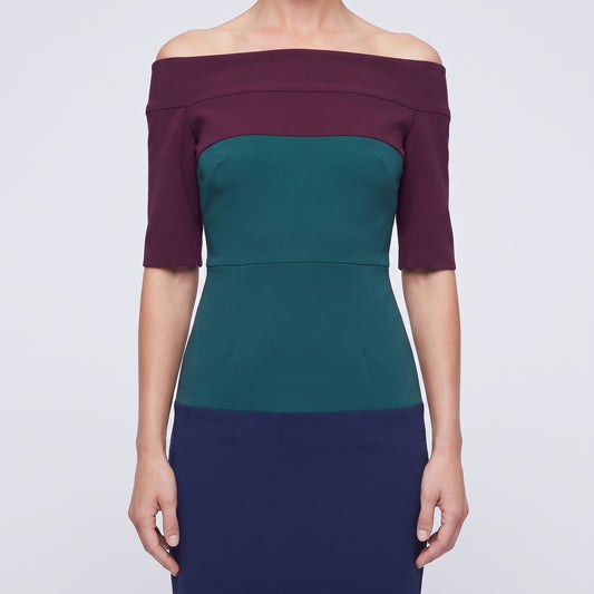 Colorblocked Off-Shoulder Midi Dress