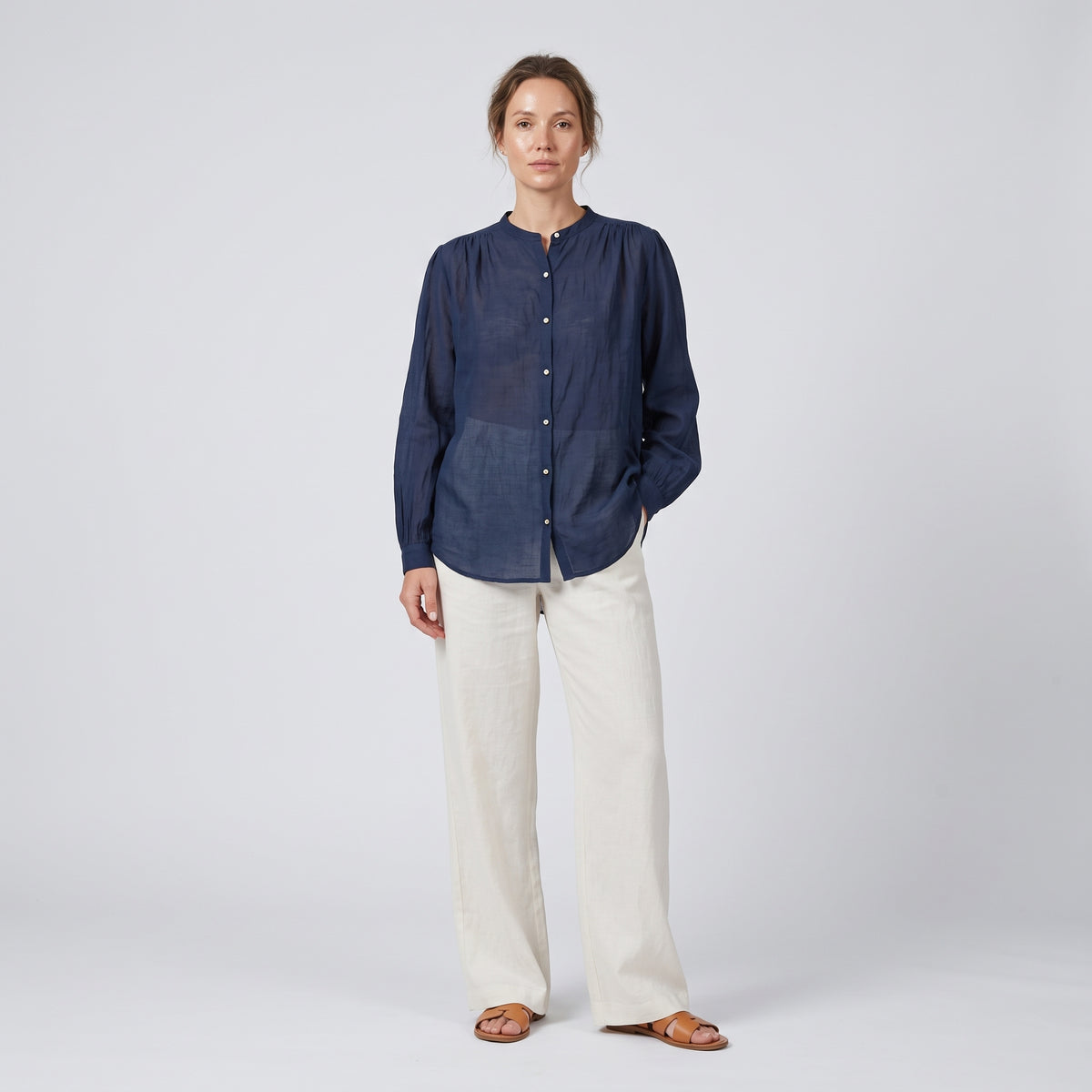 Elegant Navy Button-Down Blouse