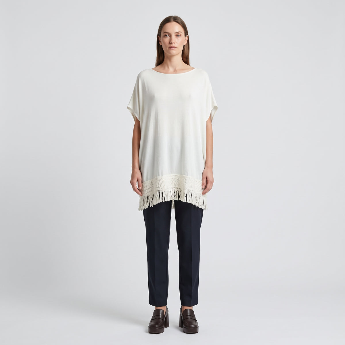Fringed Cream Knit Blouse