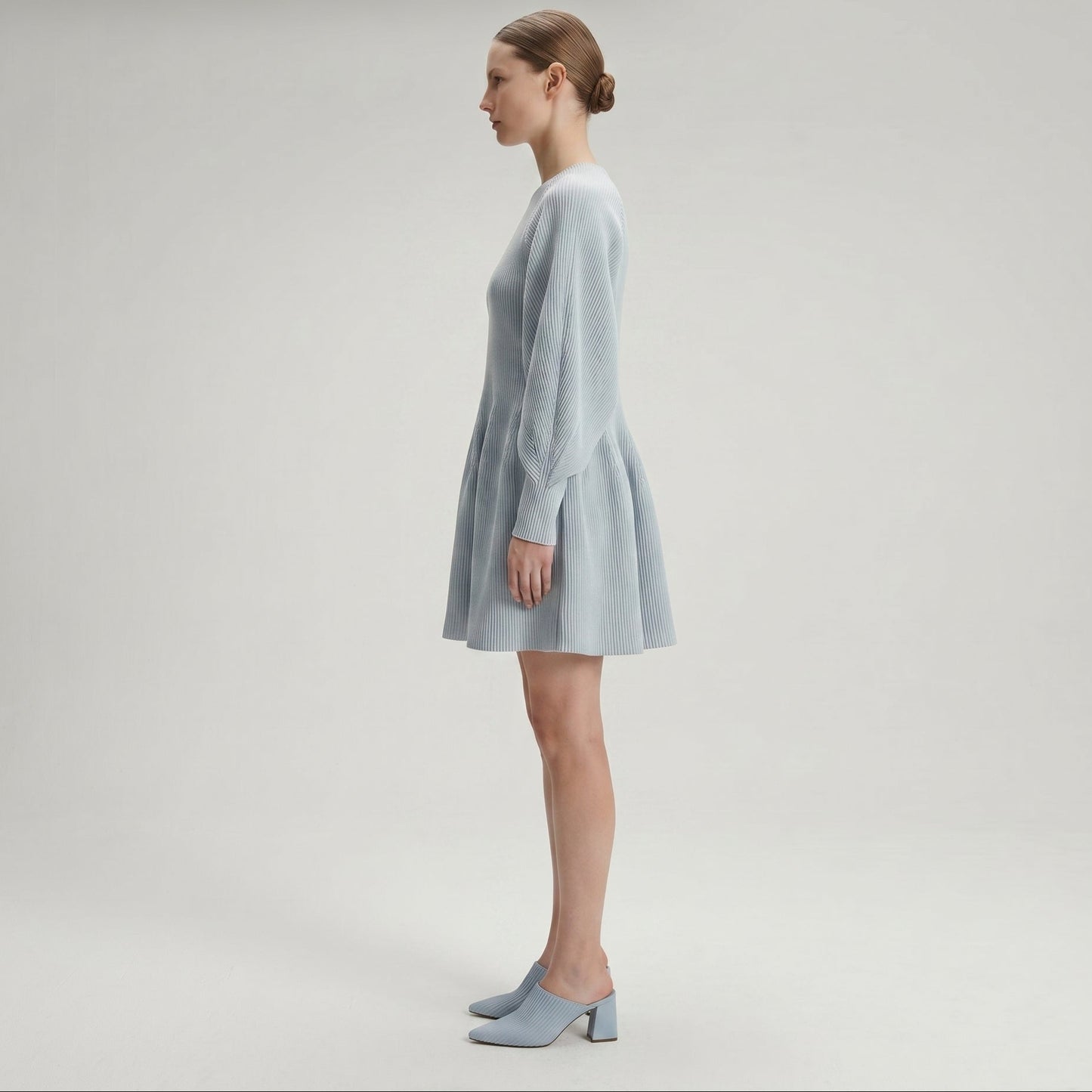 Pleated Ribbed Knit Dress