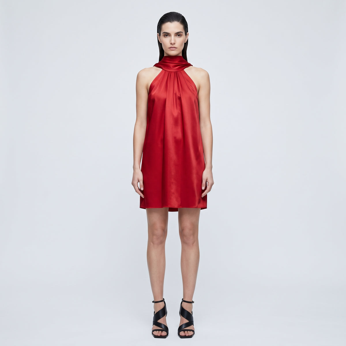 Pleated Satin Halter Neck Top