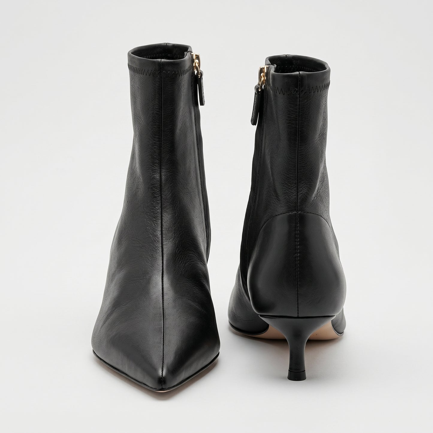 Black Leather Kitten Heel Booties