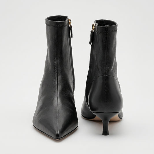 Black Leather Kitten Heel Booties