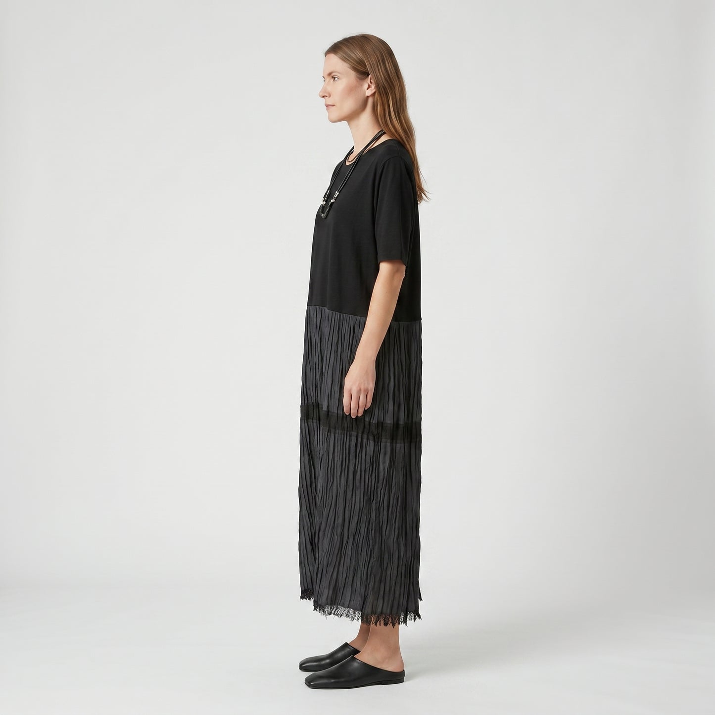 Mixed Media Textured Midi Dress
