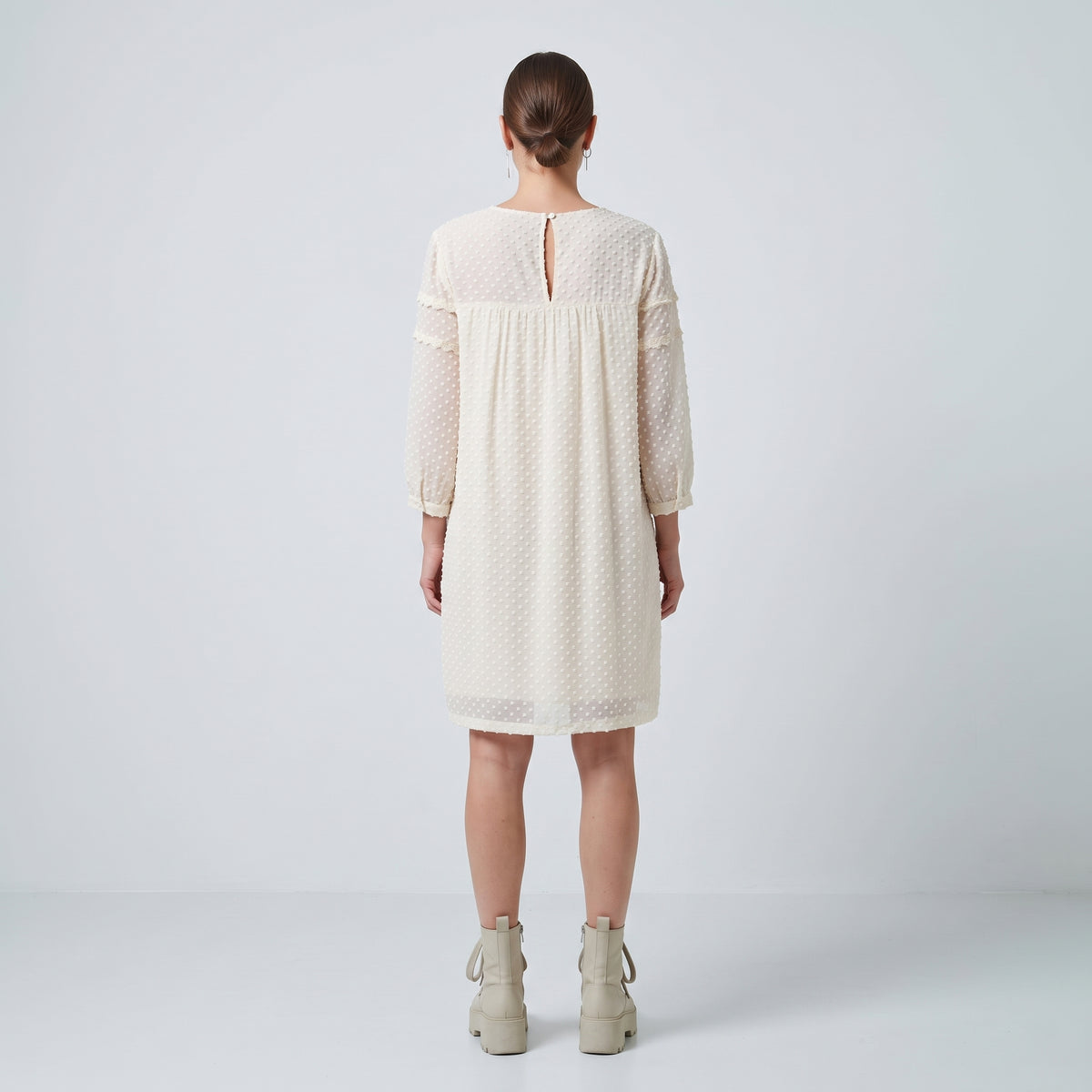 Embroidered Swiss Dot Shift Dress