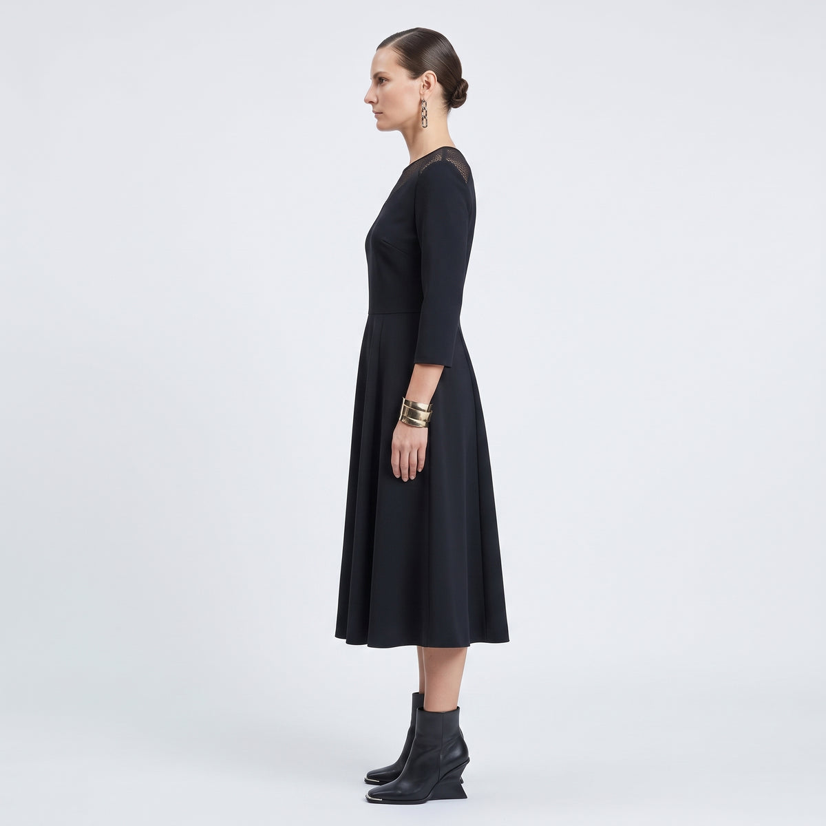 Mesh Paneled Fit-And-Flare Dress