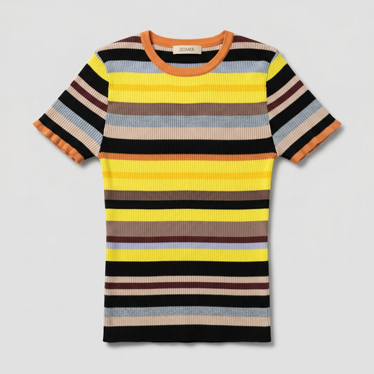 Vibrant Striped Ribbed Knit Tee