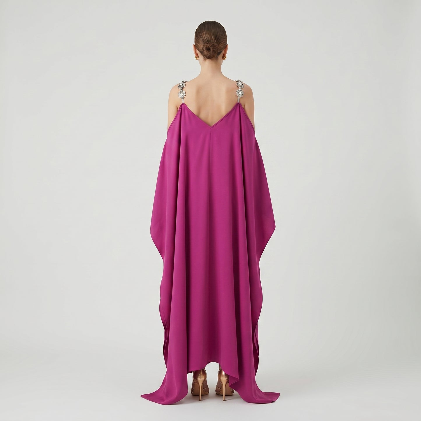 Embellished Strap Satin Kaftan Dress