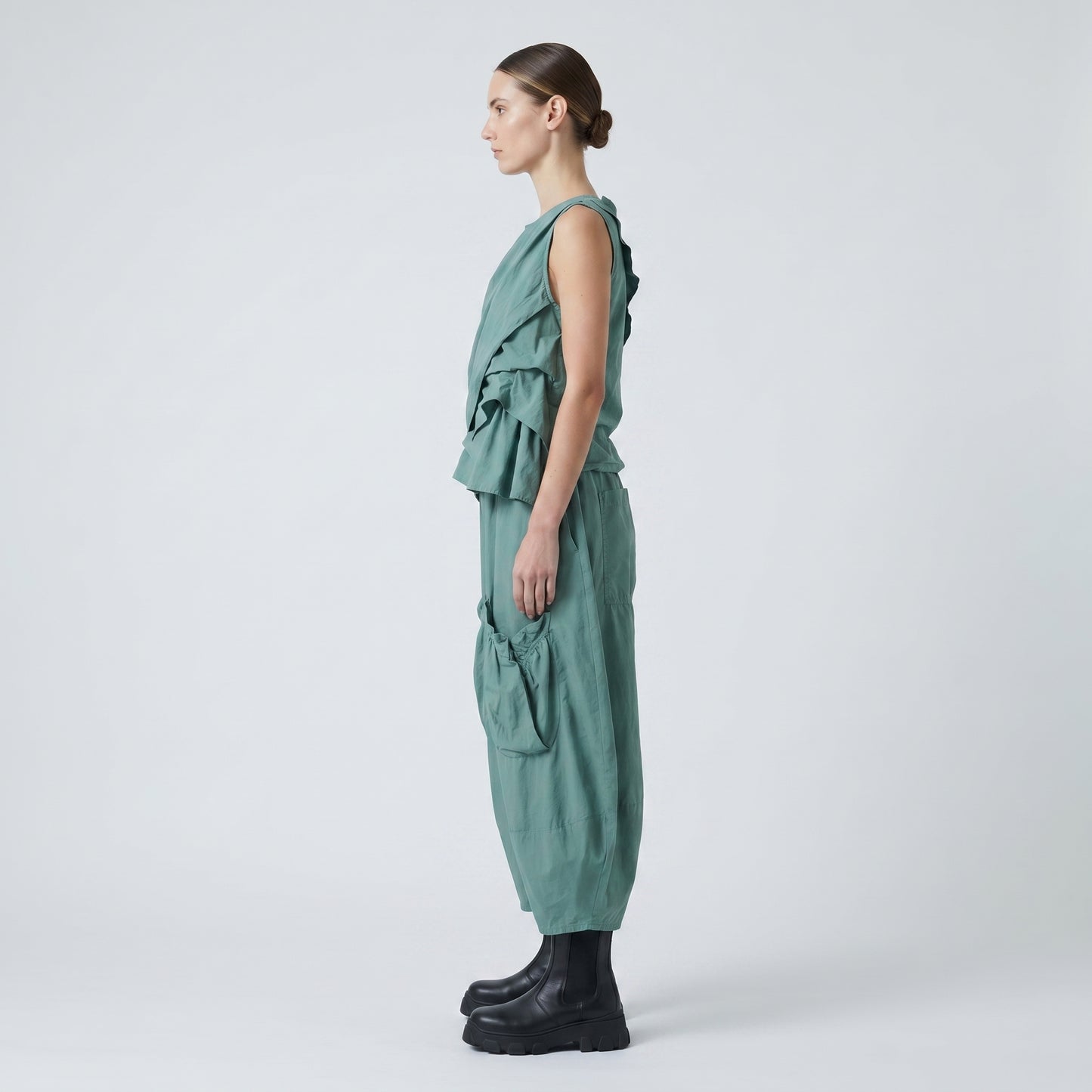 Sage Green Ruched Pocket Trousers
