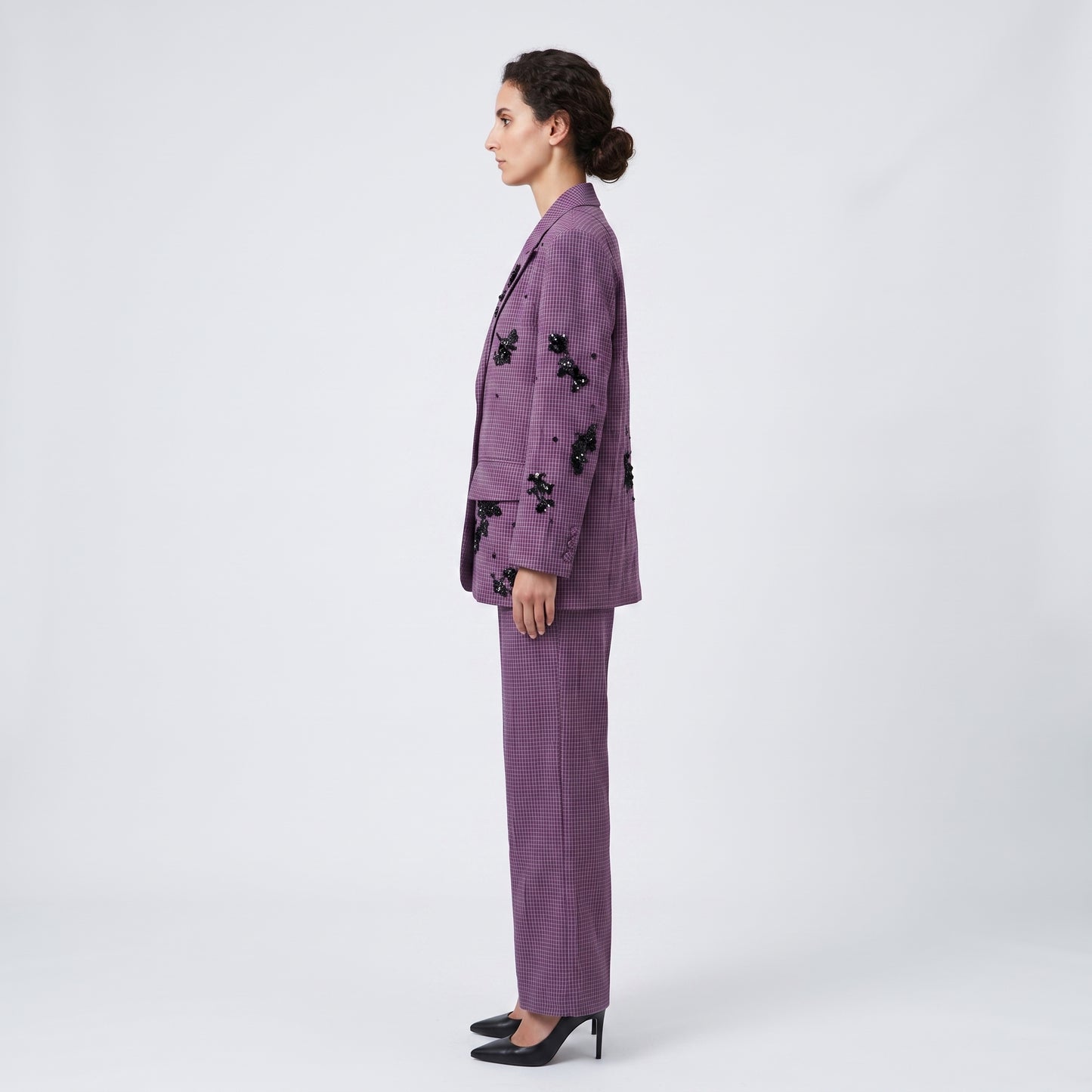 Embellished Checked Tailored Blazer