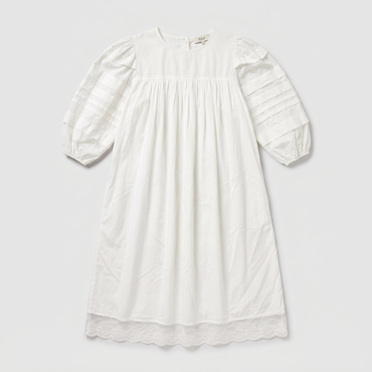 White Pleated Cotton Midi Dress