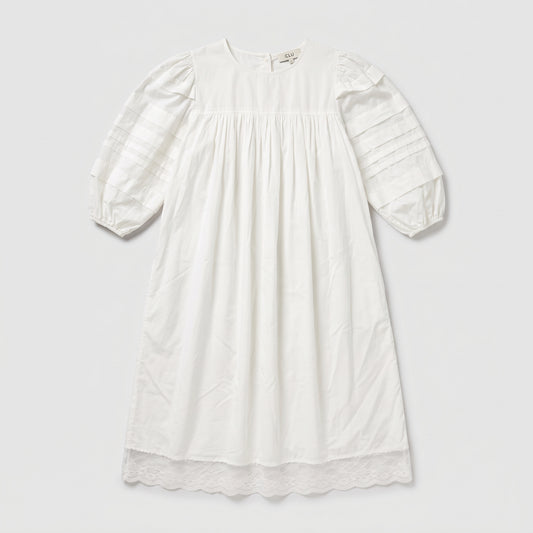 White Pleated Cotton Midi Dress