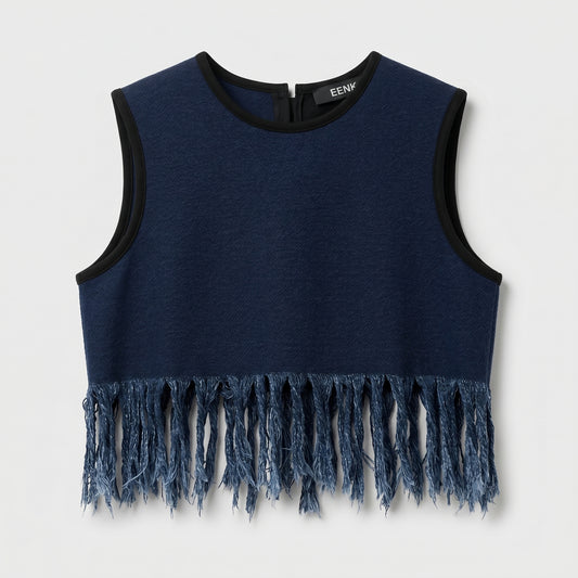 Structured Fringe Navy Vest