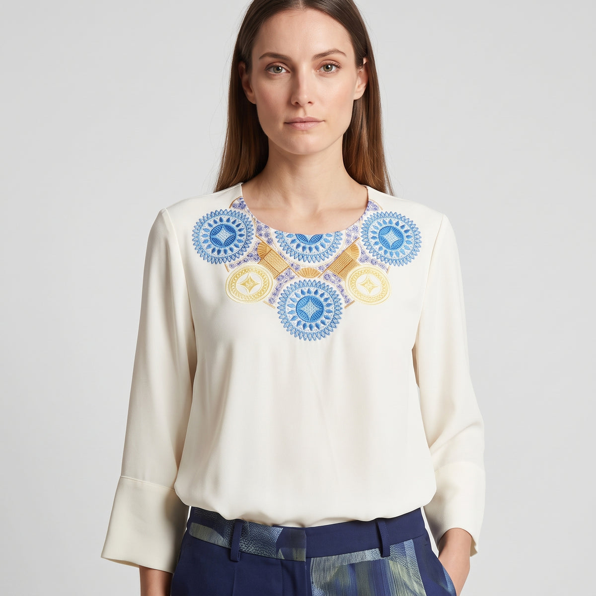 Embroidered Cream Statement Blouse