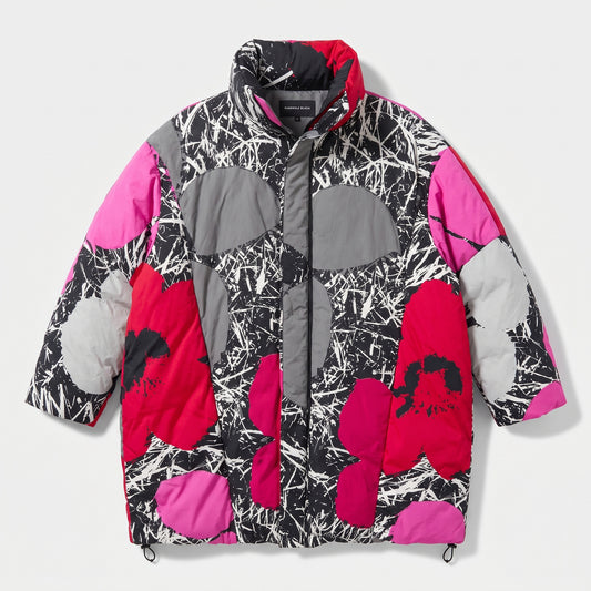 Abstract Floral Print Puffer Jacket