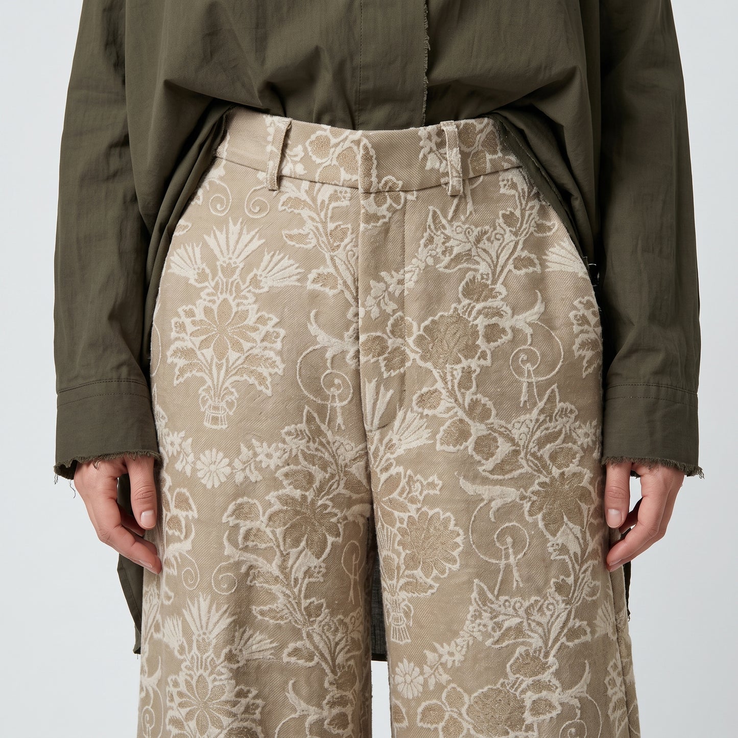 Floral Jacquard Wide Leg Trousers