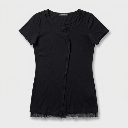 Raw Edge Black Cotton Tee