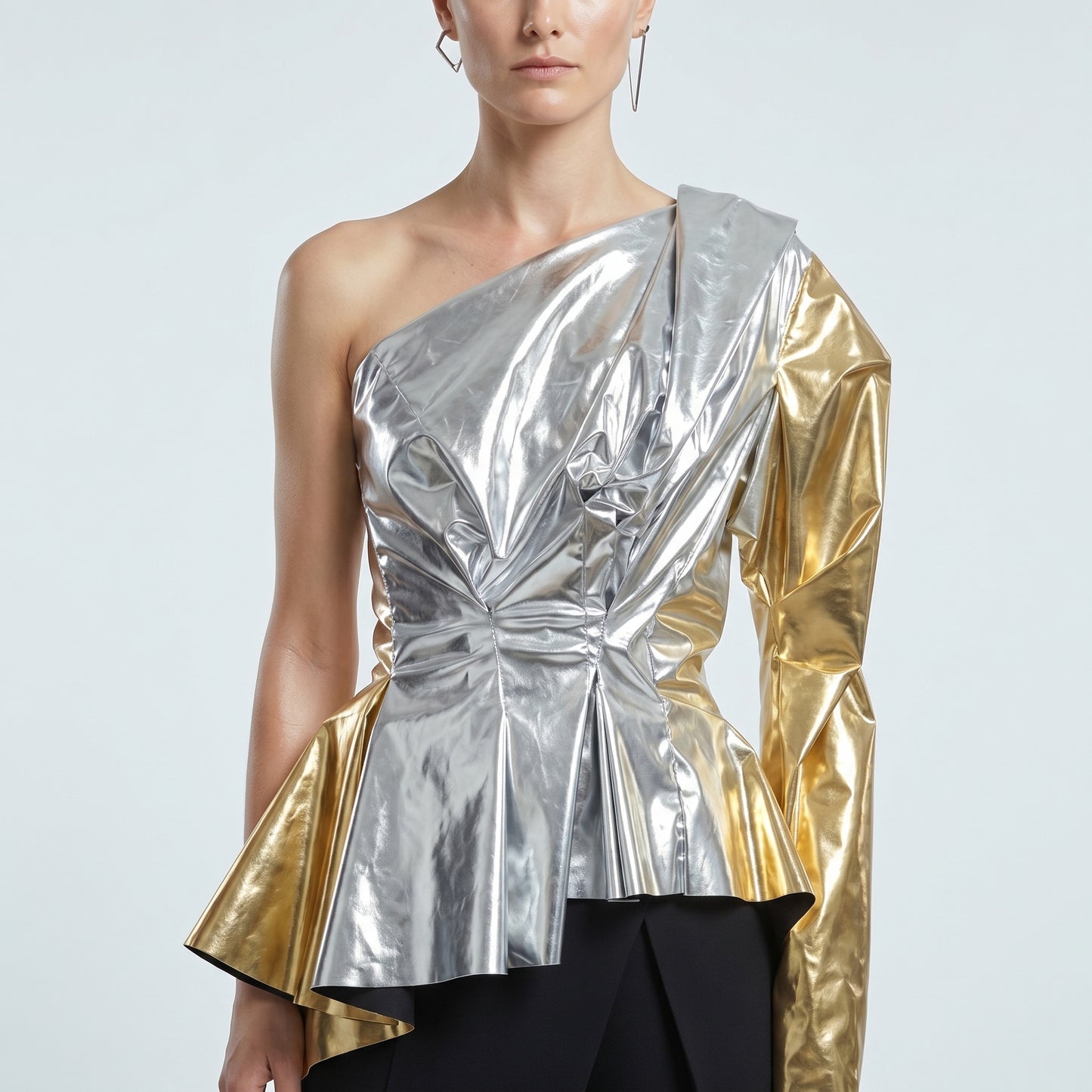 Metallic One Shoulder Asymmetric Top