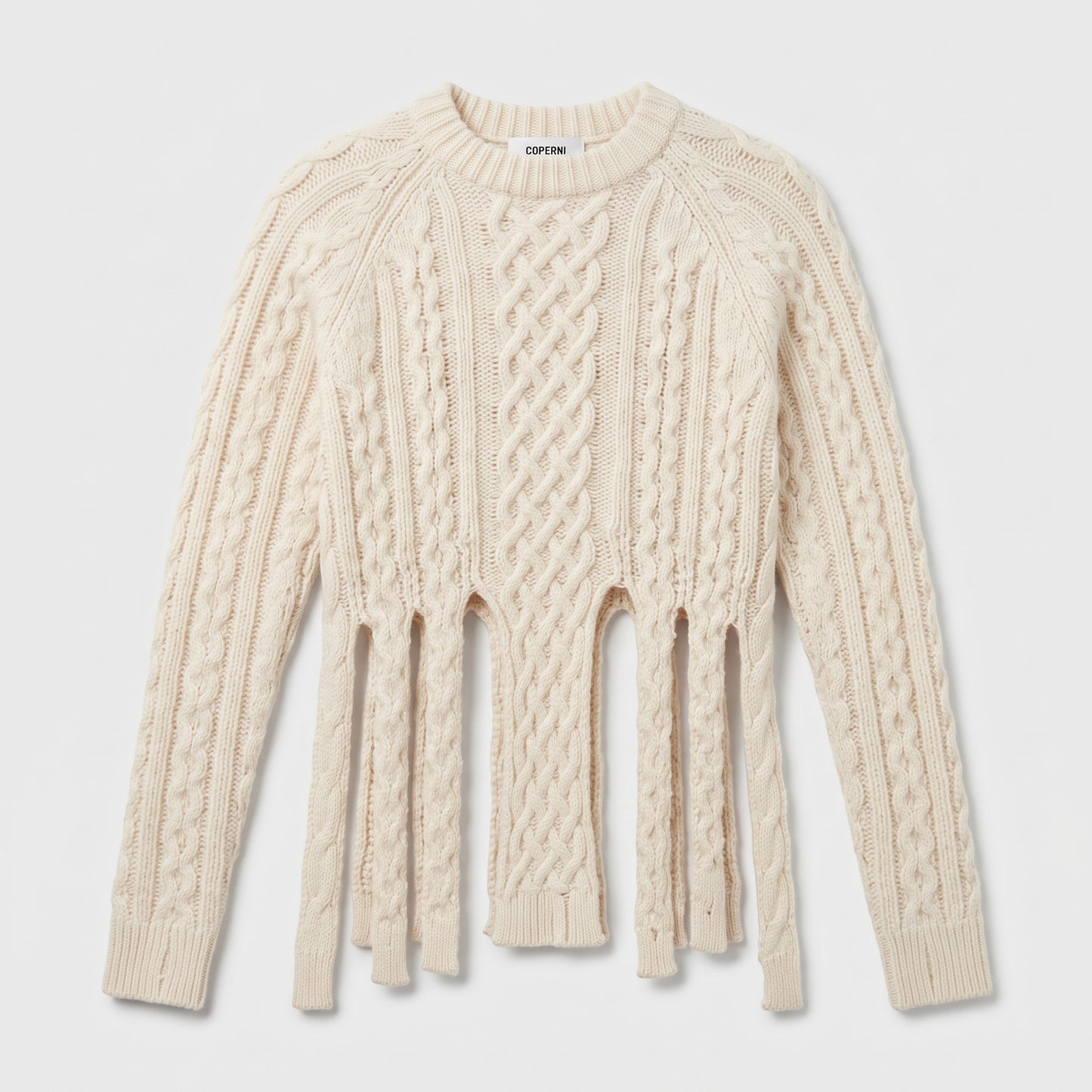 Cable Knit Fringe Hem Sweater
