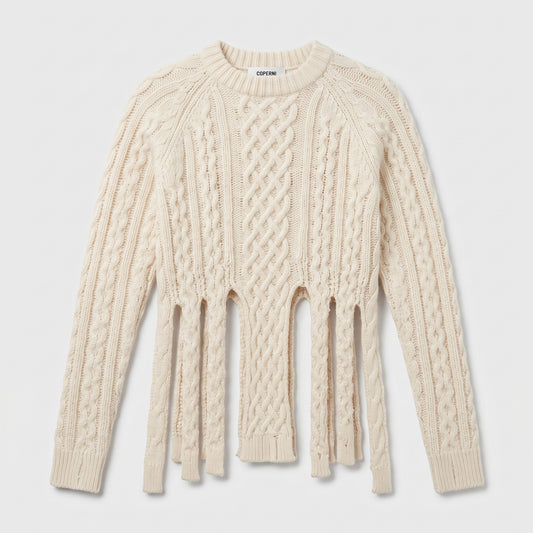 Cable Knit Fringe Hem Sweater