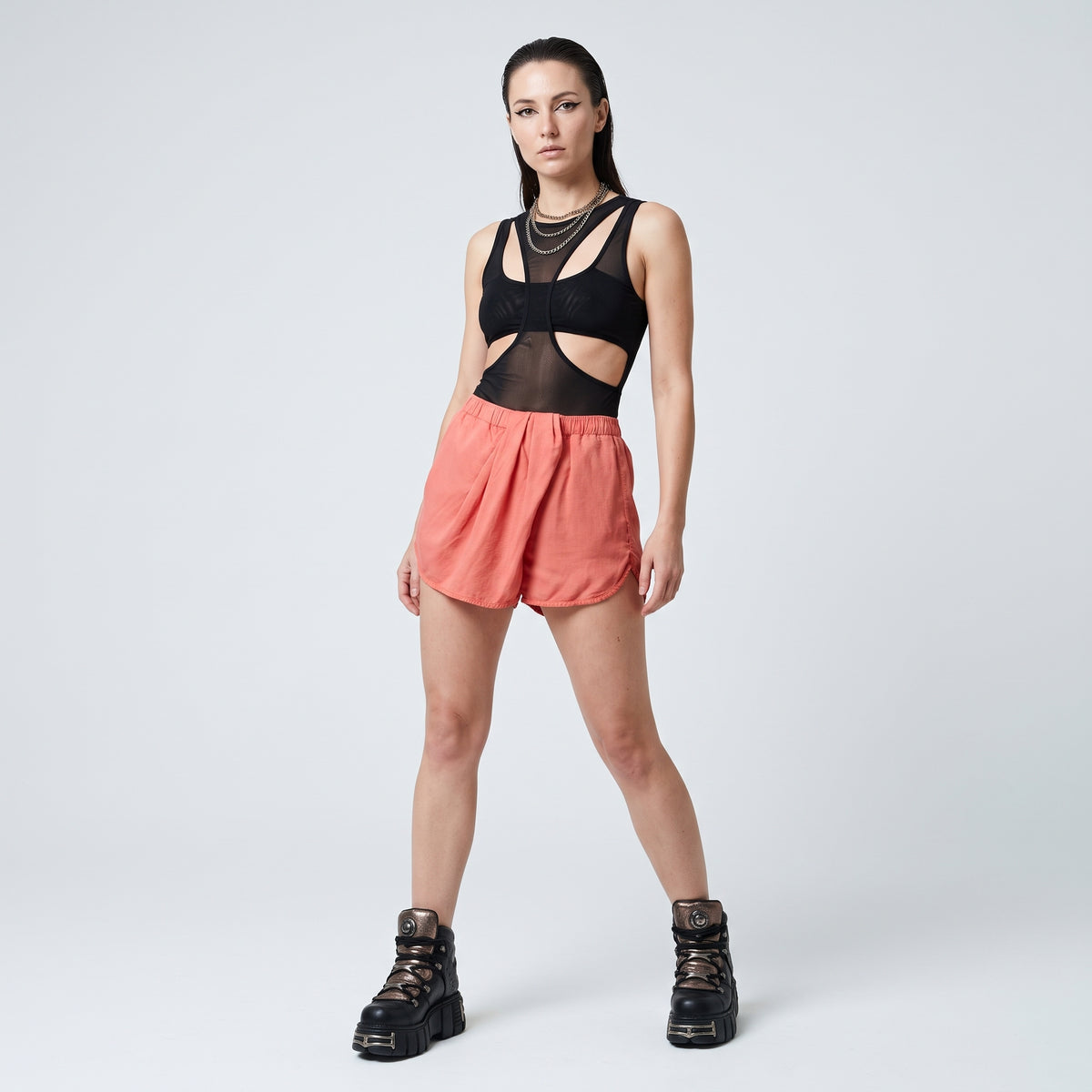 Coral Linen Blend Wrap Shorts
