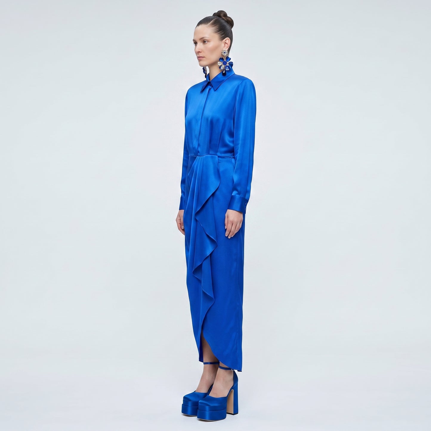 Royal Blue Satin Midi Dress
