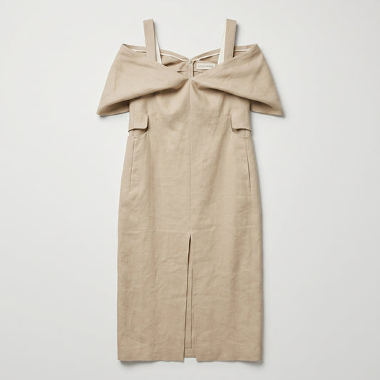 Off-Shoulder Tailored Linen Dress