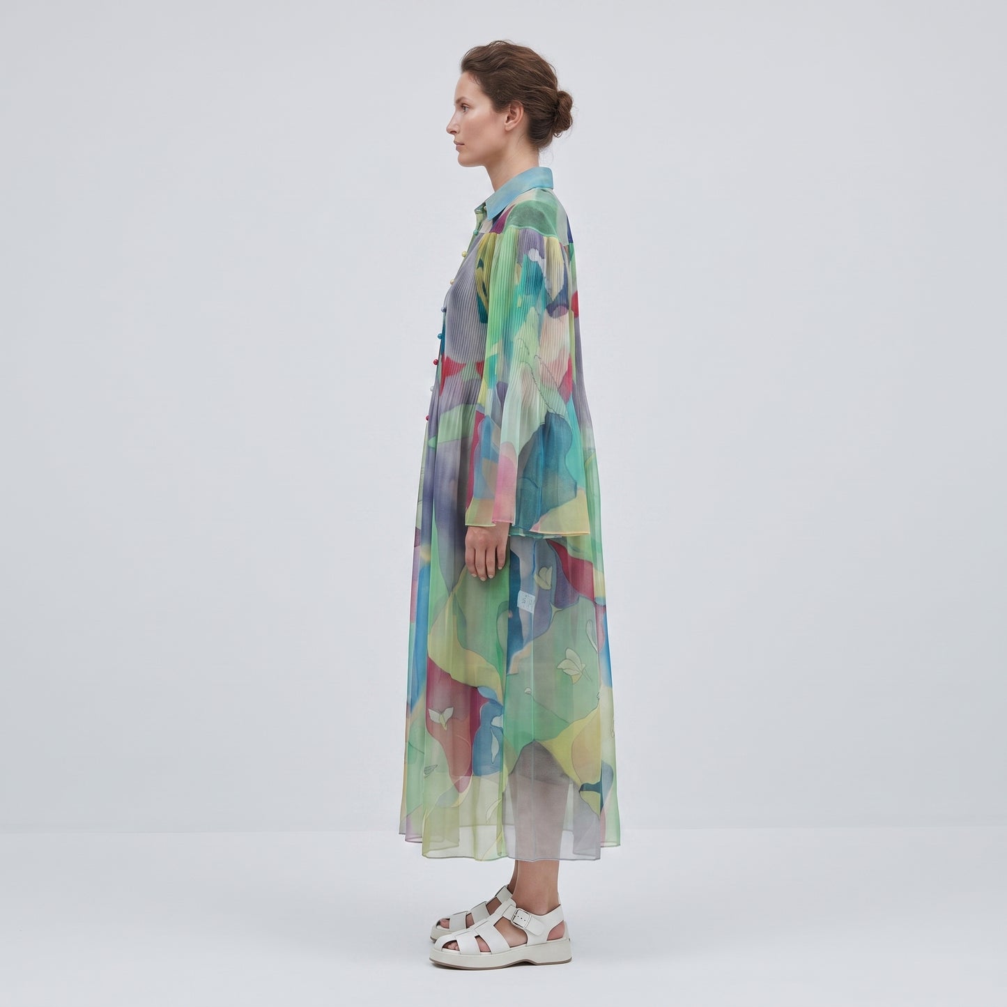 Abstract Print Pleated Shirt Dress