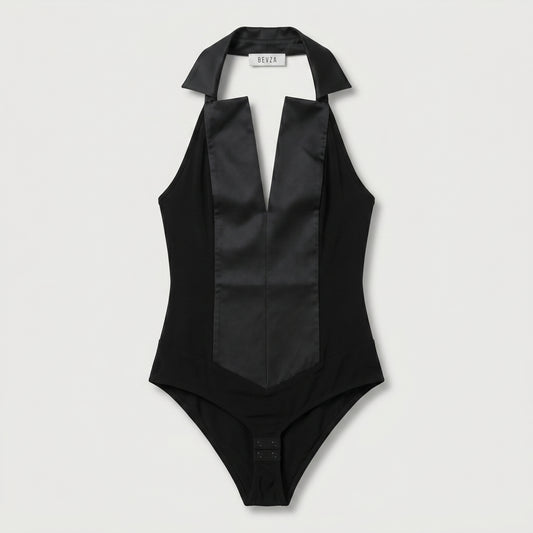 Tuxedo Halter Neck Bodysuit