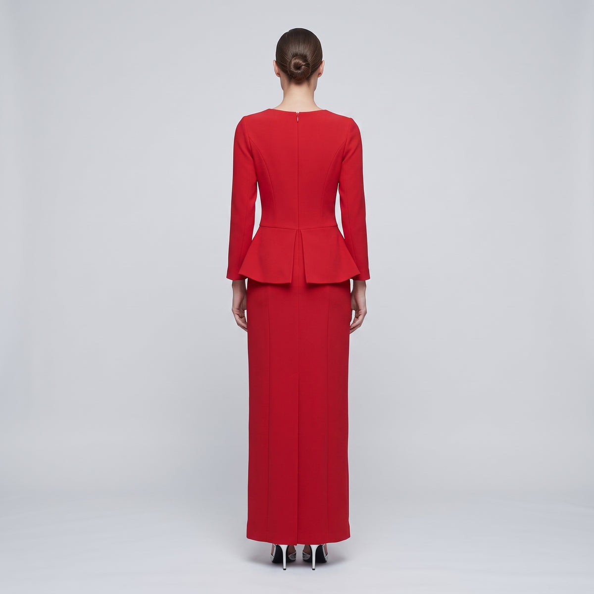 Structured Red Peplum Midi Dress