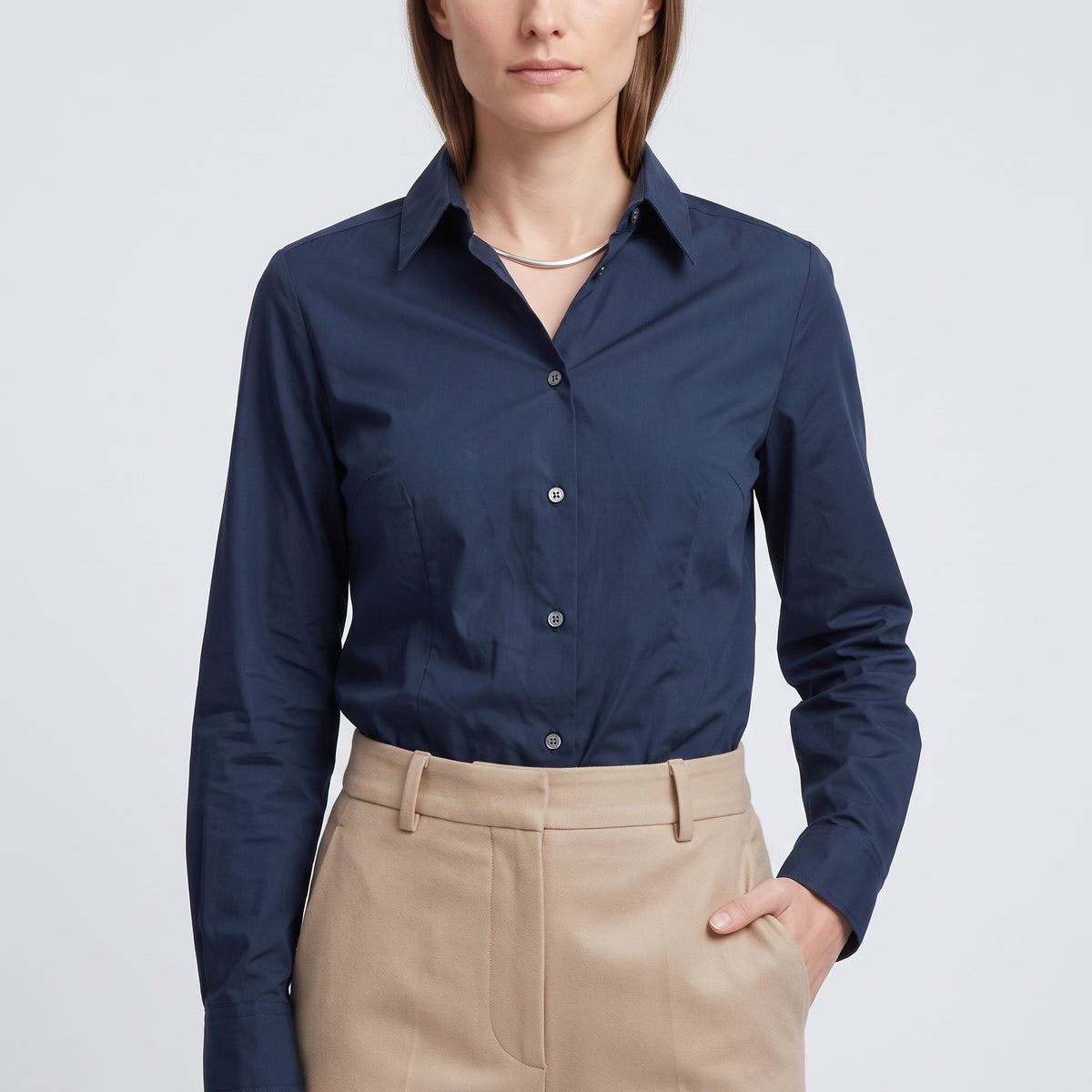 Classic Navy Tailored Cotton Shirt