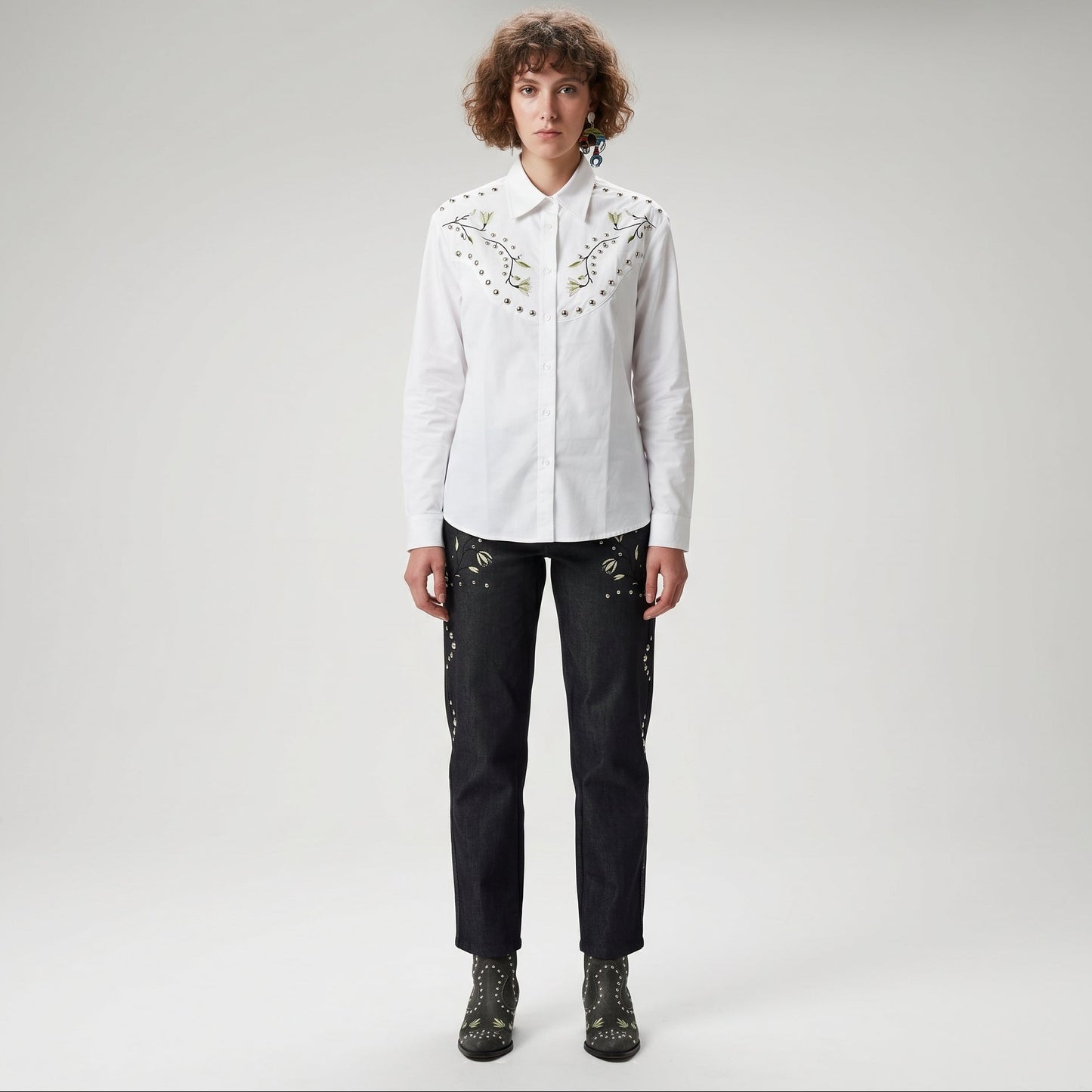 Embroidered Studded Western Shirt