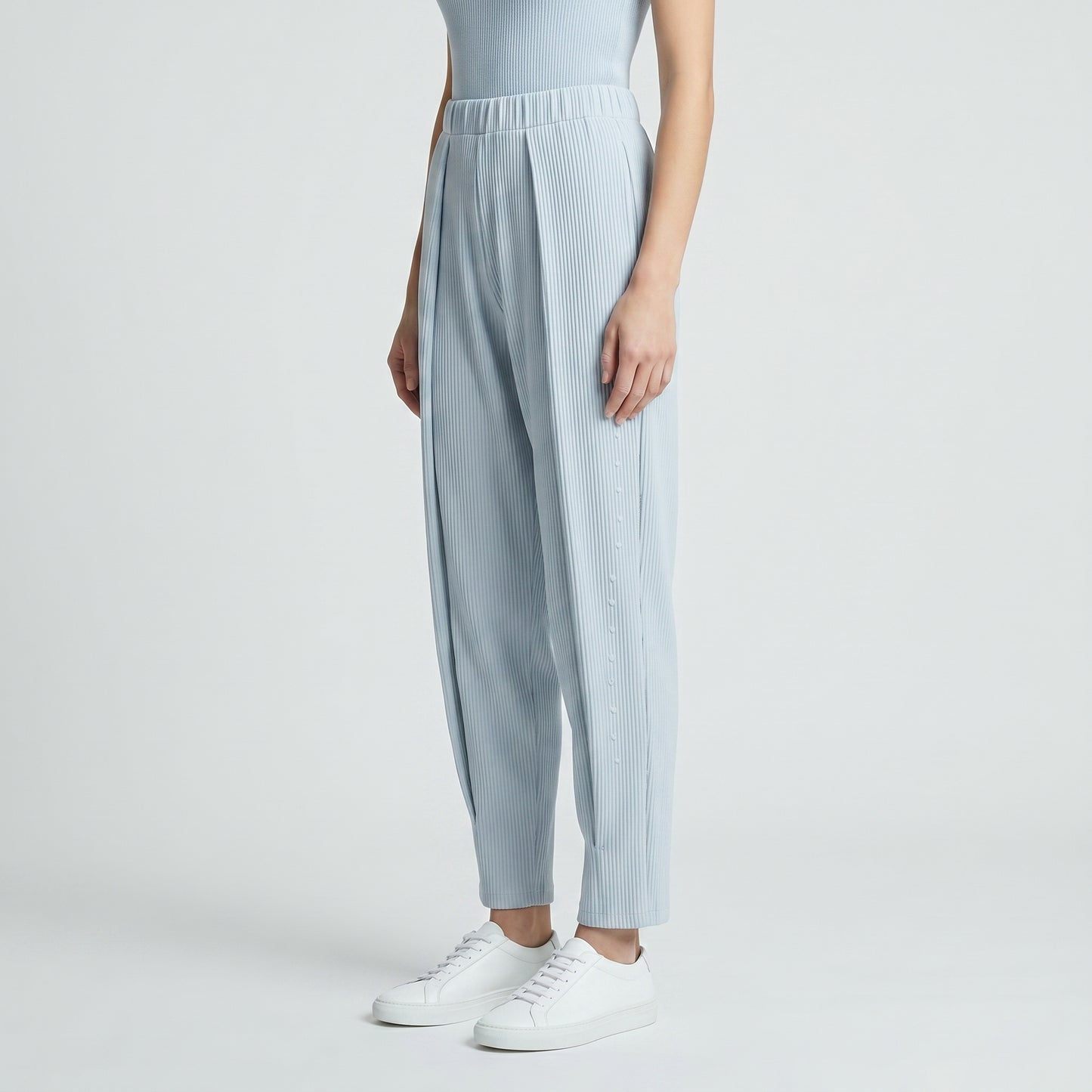 Ribbed High-Waisted Tailored Trousers