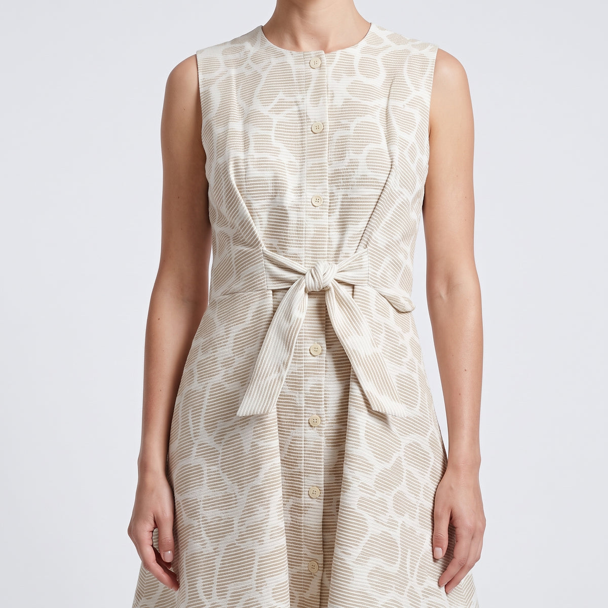 Textured Waist-Tie Sleeveless Vest