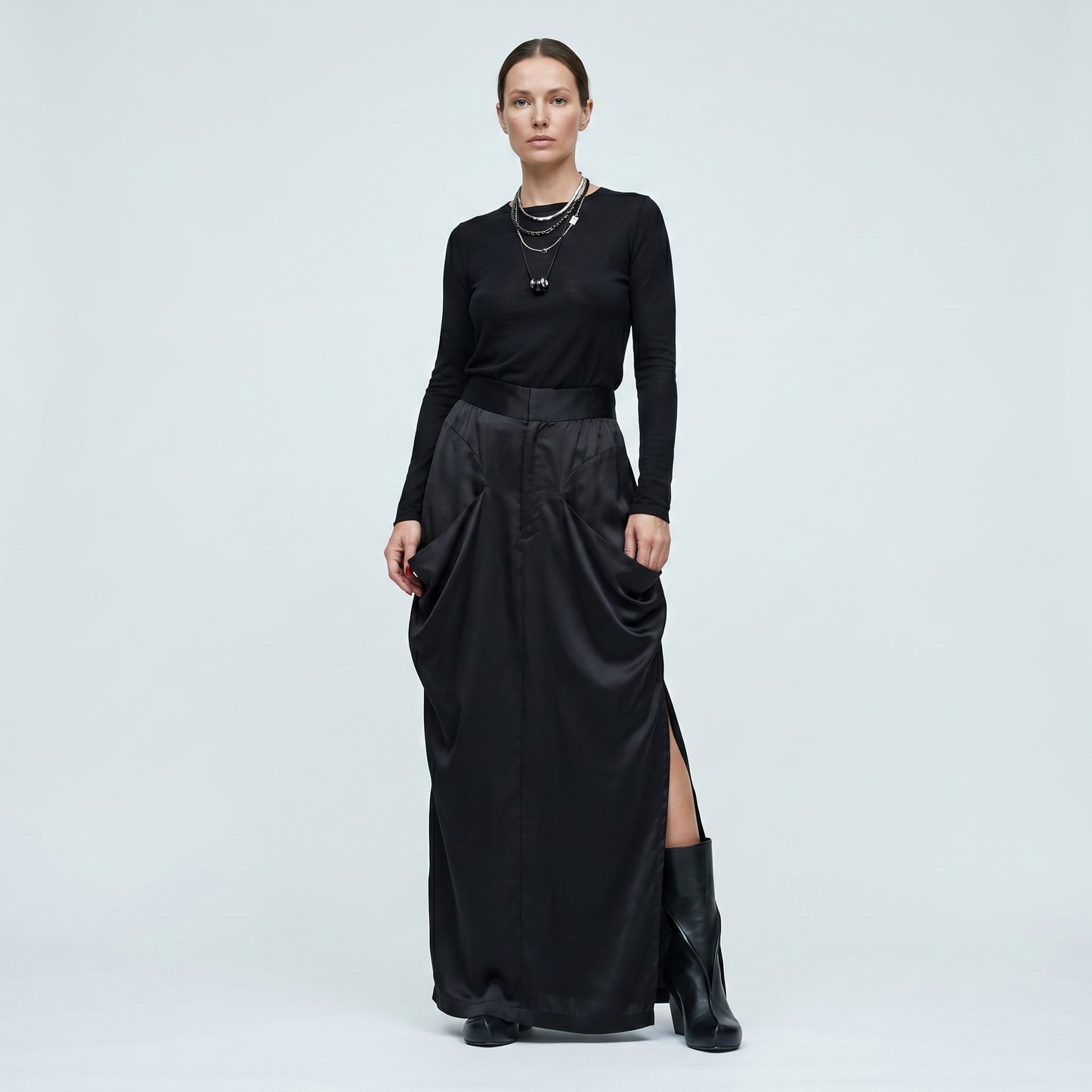 Draped Satin floor lengh Skirt